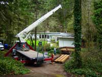 Setting Bridge Timbers Project for Stilted Home Driveway - Boomtruck by Santana Crane